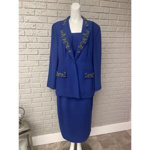 Champagne Italy Purple Women Beaded Embellished 2 Pcs Jacket & Skirt Suit Size 1